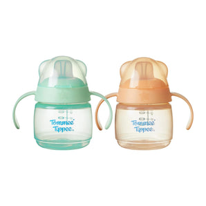 [RESIGILAT] Tommee Tippee Cană de tranziție 150 ml, verde-portocalie – cu cioc moale din silicon, anti-curgere, pentru bebeluși 4+ luni