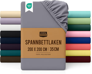 [RESIGILAT] Cearsaf pat 200x200cm Gri microfibra Oeko-Tex 35cm adancime