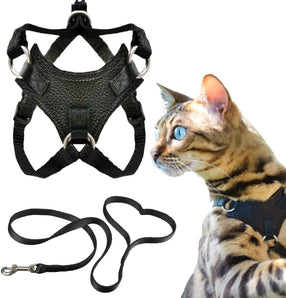 [RESIGILAT] Ham și lesă pisici OutdoorBengal M, piele vegană, reglabil, confortabil și anti-evadare