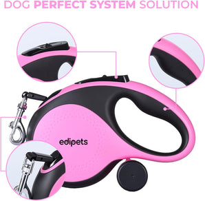 [RESIGILAT] Lesă extensibilă Edipets pentru câini, 5 m, roz, din nailon rezistent, cu mâner ergonomic