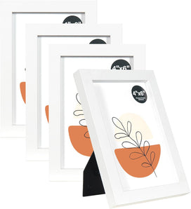[RESIGILAT] Set 4 rame foto albe 10x15 cm din MDF pentru perete și masă