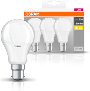 [RESIGILAT] Osram LED Base Classic A, B22d, 60W inlocuire, alb cald, 3 bucati