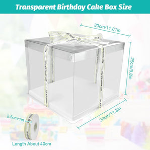 [RESIGILAT] Cutie Tort Transparenta 30x30x25cm cu Suport si Panglica