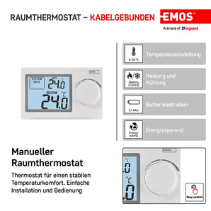 [RESIGILAT] Termostat digital EMOS cu fir alb, simplu, 5-35 grade.