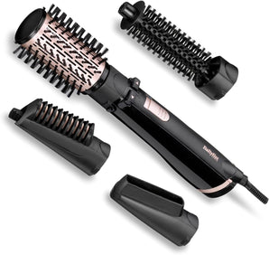 BaByliss Dry, Straighten and Style - Perie rotativă cu aer cald, 1000W, cu ioni, cu 4 accesorii pentru uscare, îndreptare și volum, negru, AS200E