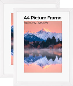 [RESIGILAT] 2 rame foto A4, sticla acrilica, suport perete lemn, alb