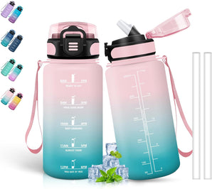 [RESIGILAT] Sticla copii, 500 ml, cu pai, roz-cian