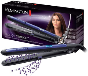 Placă de îndreptat părul Remington Pro-Ion S7710 [Tehnologie ionică triplă: mai puțin frizz & electricitate statică] cu înveliș ceramic Ultra-Turmalin, afișaj LCD și setări de temperatură (150-230°C) cu funcție de amplificare a temperaturii.
