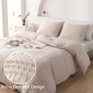 [RESIGILAT] Lenjerie de pat 200x200 cm Bej Boho cu 2 fete si 2 perne