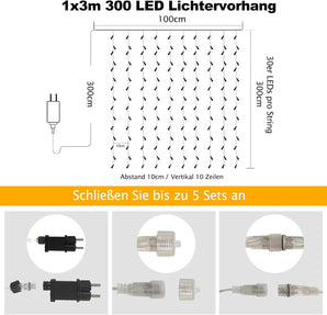 [RESIGILAT] Perdea interior Zewool cu 300 LED-uri, alb cald 1x3m