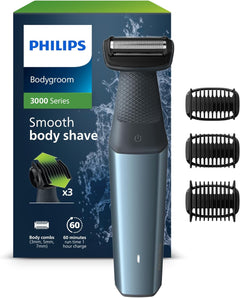Aparat de tuns corporal Philips Bodygroom Seria 3000, rezistent la apă, pentru zone intime și corp, bărbierit precis și confortabil, îngrijire completă, autonomie 60 min, model BG3027/03.