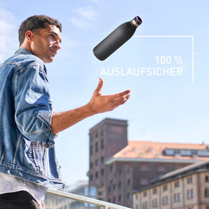 [RESIGILAT] Emsa Bludrop, 1 litru, etans, inox, negru, mentine cald 20h, rece 40h