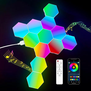 [RESIGILAT] Aplice LED hexagonale, 12 panouri RGB, sincronizare muzica