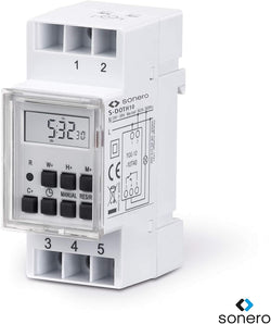 sonero® Digitale Zeitschaltuhr für Hutschienen / Schalttafel Einbau, 3600W, LCD-Display, 10 Schaltprogramme (Wochen-, Tages- und Minutenprogramm), 12/24h Timer, IP20, weiß, S-DOTH10