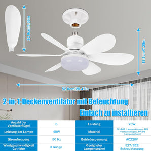 [RESIGILAT] Ventilator de tavan cu lumină, BuzzoXerex, mic, silențios, 3 trepte viteză, dimabil, funcție timer, cu telecomandă