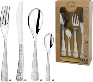 [RESIGILAT] Set tacâmuri Amefa Ethnic, 24 piese, din inox, decor martelat, gri – pentru 6 persoane