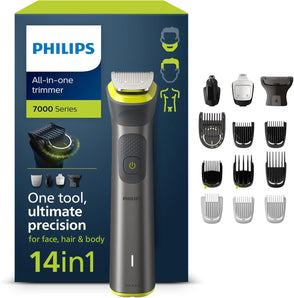 [RESIGILAT] Trimmer multifunctional Philips Multigroom Seria 7000, 14-în-1, pentru barbă, păr și corp – un singur aparat cu 21 setări de lungime (0,5–16 mm) (Model MG7930/15)