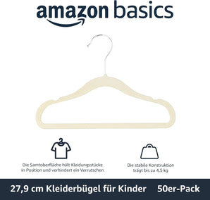 [RESIGILAT] Set 50 umerașe catifelate copii Amazon Basics, antiderapante, 29 cm, bej