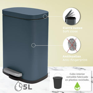 [RESIGILAT] Spirella Akira, cos gunoi step on, 1,32 galoane, albastru mat