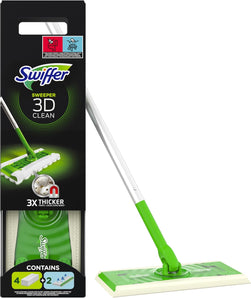 Swiffer Mop 3D Clean Starter Kit, 1 Mâner + 4 Lavete Uscate + 2 Lavete Umede, Set pentru Parchet și Podele Dure, Îndepărtează Praful și Murdăria