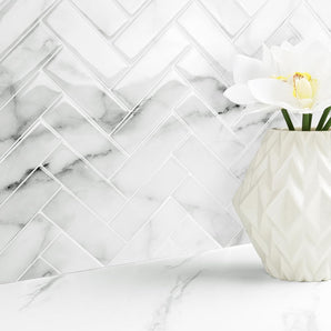 [RESIGILAT] Livelynine 3D tigla autocolanta Herringbone alba 30x30