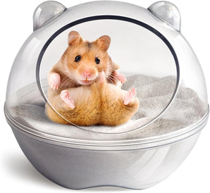 [RESIGILAT] Baie hamster, recipient nisip, 11x11x8.8cm, accesorii custi