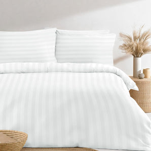 [RESIGILAT] Set fete plapuma satin bumbac hoteliera alb dublu