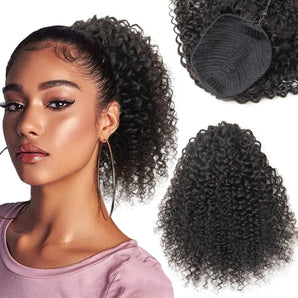 [RESIGILAT] Extensie păr natural negru Afro Kinky Curly coadă de cal, 20 cm – volum natural și stil versatil