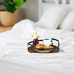 [RESIGILAT] Tava rotunda Relaxdays, lemn si fier, decorativa maro/negru