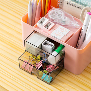 [RESIGILAT] Organizator birou multifunctional, 6 compartimente, roz