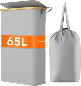 [RESIGILAT] Cos rufe ingust pliabil cu capac gri argintiu 65L