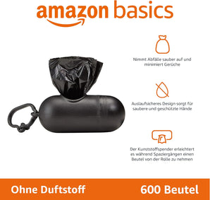 [RESIGILAT] Saci de caca de caine Amazon Basics, 600 pungi negre