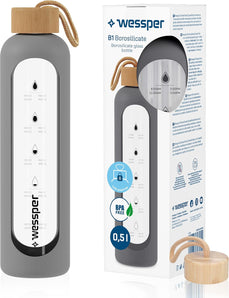 [RESIGILAT] Wessper Sticla Apa, 500 ml, Borosilicata, Gri, Fara BPA