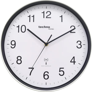 Technoline WT8030 Klassische Funkwanduhr, silberner Rahmen, weißes Ziffernblatt, Schwarze Ziffern, Ø: 30 cm