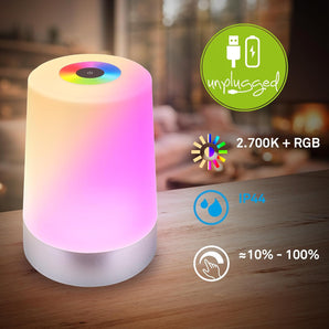 [RESIGILAT] Lampa masa LED RGBW IP44 cu Touch, reglabila, acumulatoare