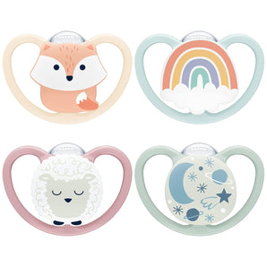 [RESIGILAT] Set 4 suzete NUK Space, orificii mari aer, buton fosforescent, 0-6 luni