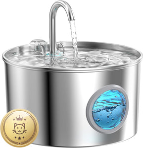 Katzenbrunnen Edelstahl Trinkbrunnen für Katze: Katzenbrunnen für Katzen - 2.2L Ultra leise Wasserbrunnen für Katzen - katzentrinkbrunnen für Hunde mit Wasserstandsfenster - mit Einem Satz Filter