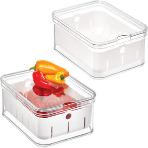 [RESIGILAT] iDesign Recipient frigider, strecuratoare, transparent/alb, set 2