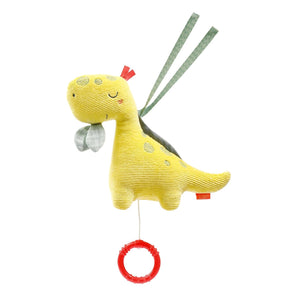 [RESIGILAT] Cutie muzicală bebeluși Dino cu melodie Mozart „Sleep My Little Prince”, jucărie de pluș, lavabilă, 16 cm