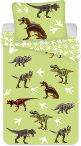 [RESIGILAT] Lenjerie pat dinozauri, 100% bumbac, 100 x 135 cm, verde