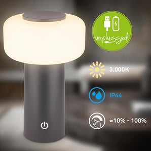 [RESIGILAT] BRILONER Lampa masa LED, IP44, control tactil, antracit, 13x20.6 cm