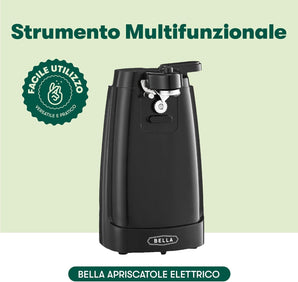 BELLA Deschizător electric de conserve și ascuțitor de cuțite, deschizător multifuncțional de borcane și sticle cu pârghie de tăiere detașabilă și stocare cablu, lamă din oțel inoxidabil, negru