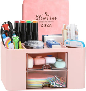 [RESIGILAT] Organizator birou multifunctional, 6 compartimente, roz