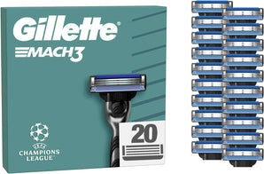 Gillette Mach3 Lame de ras pentru bărbați, 20 bucăți, rezerve originale, cu bandă lubrifiantă pentru o alunecare lină și înveliș protector.