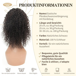 [RESIGILAT] Extensie păr natural negru Afro Kinky Curly coadă de cal, 20 cm – volum natural și stil versatil
