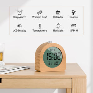 [RESIGILAT] Ceas deșteptător digital HOMVILLA din lemn, cu funcție snooze, 3 baterii incluse, design elegant, 9,6 x 10 x 4,8 cm