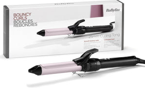 Ondulator BaByliss 25mm – înveliș Satin Touch, 10 trepte de căldură, instrument de styling profesional cu suport integrat, negru și roz, C325E