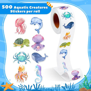 [RESIGILAT] Autocolante rotunde animale de mare, set 500 bucati