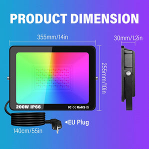 [RESIGILAT] Spot RGB LED, Surplife, 200W, 20000LM, control APP, IP66, pentru exterior și interior