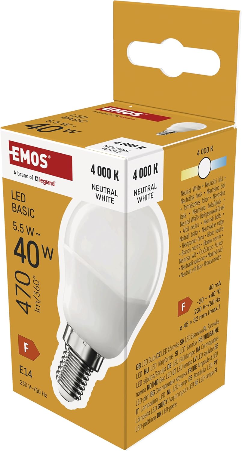 [RESIGILAT] EMOS Bec LED Mini Glob E14, 5.5W, 470lm, Alb Neutru